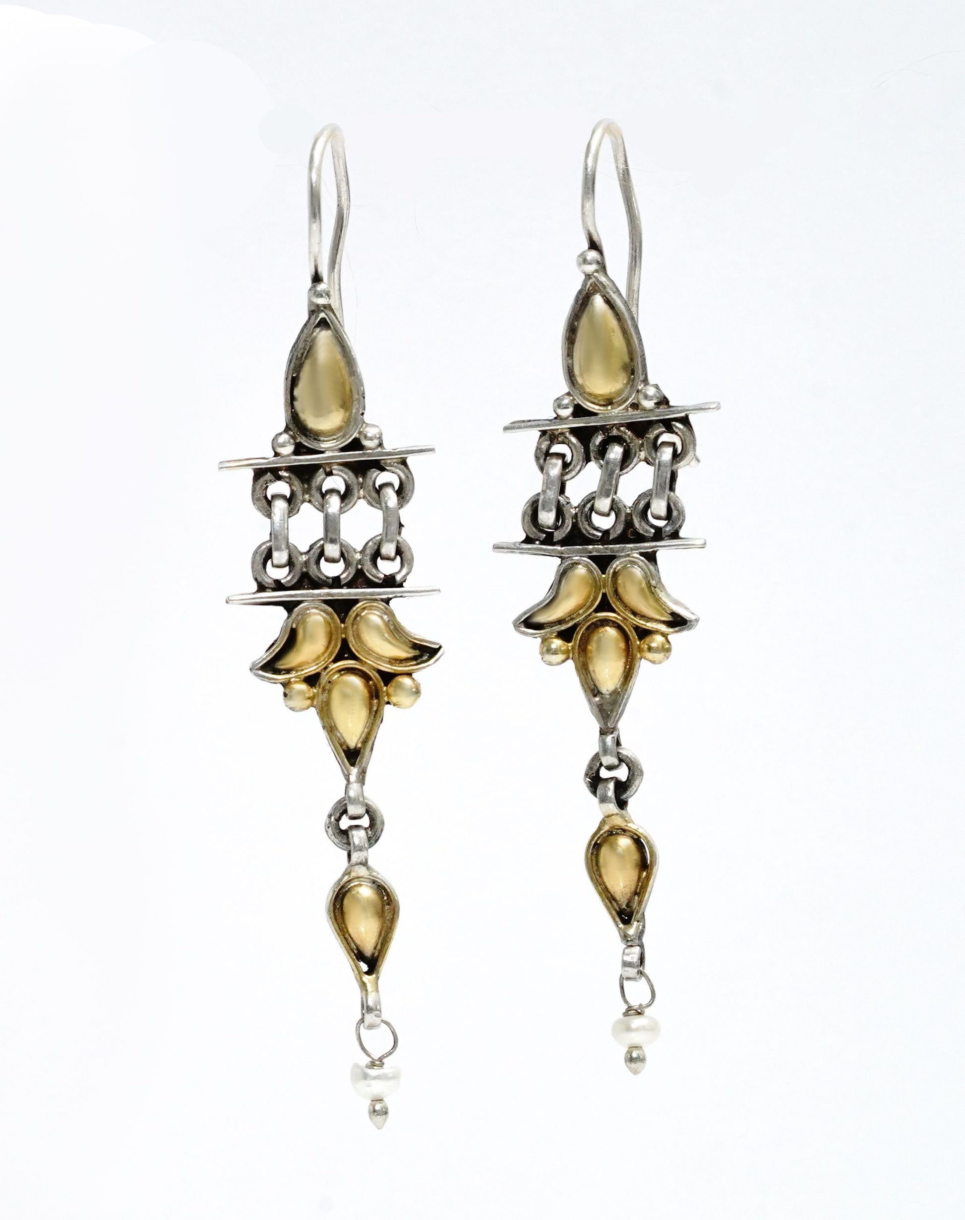 925 Silver Two Tone Dangler Earrings - Neeta Boochra Jewellery