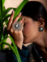 Silver Round Adjustable Ring view 2