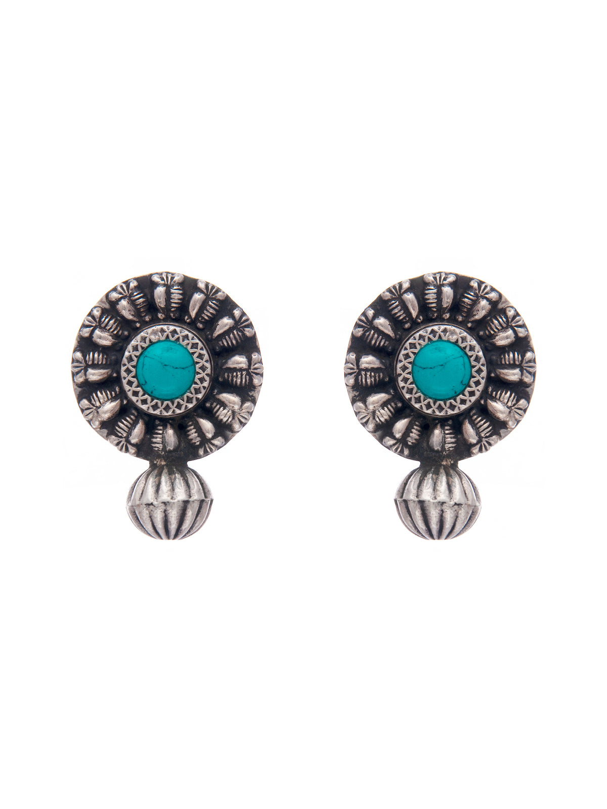 Silver Fusion Turquoise Round Studs view 3