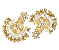 925 Silver Gold Plated White Kundan Chandbali with Ghungroos view 3