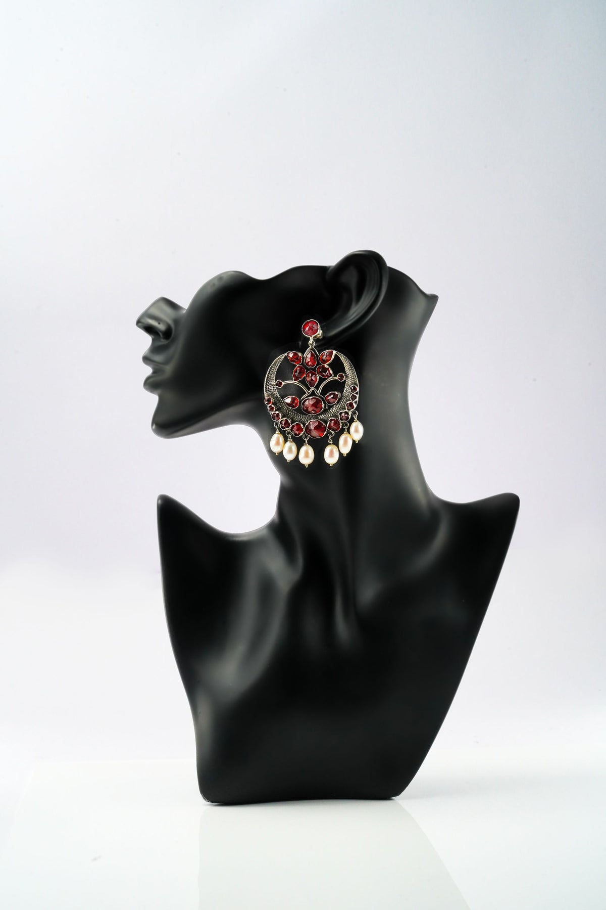Red Stone Crescent Earrings view 1