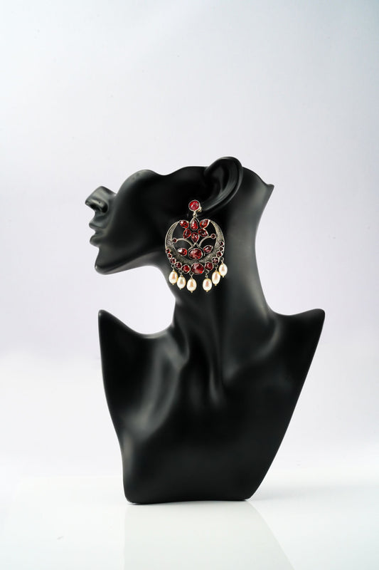 Red Stone Crescent Earrings - Neeta Boochra Jewellery
