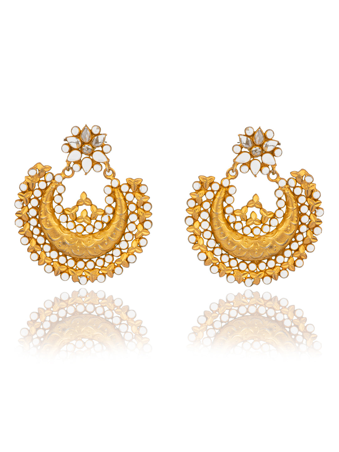 925 Sterling Silver Gold Plated Chaand Earrings with Checkers view 1