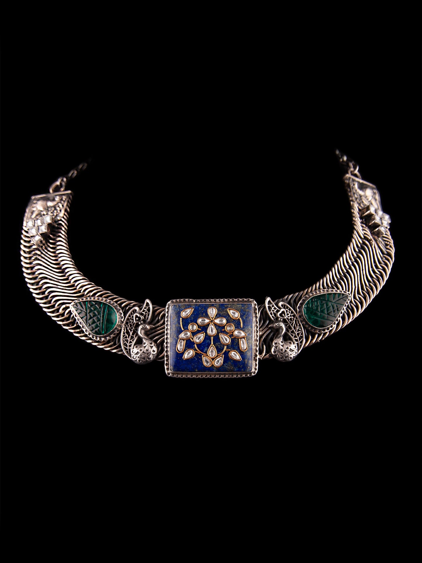 Silver Statement Blue Lapis Fusion Necklace
