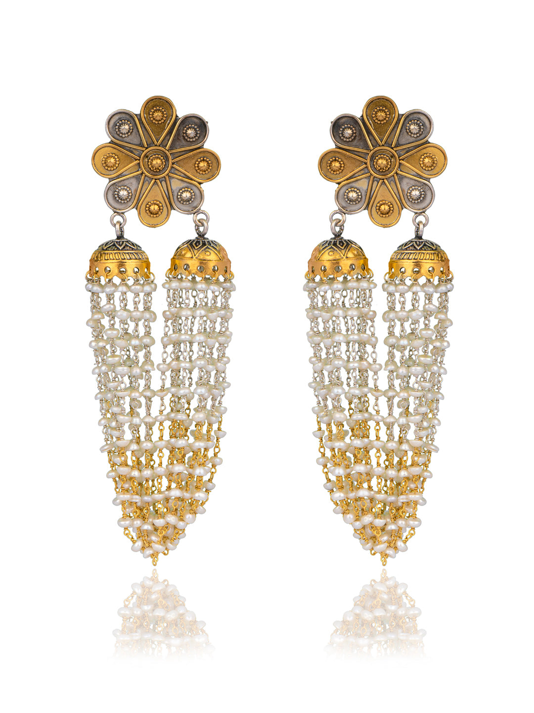 925 Sterling Silver Two Tone Double Jhumki Fusion Earringss view 1