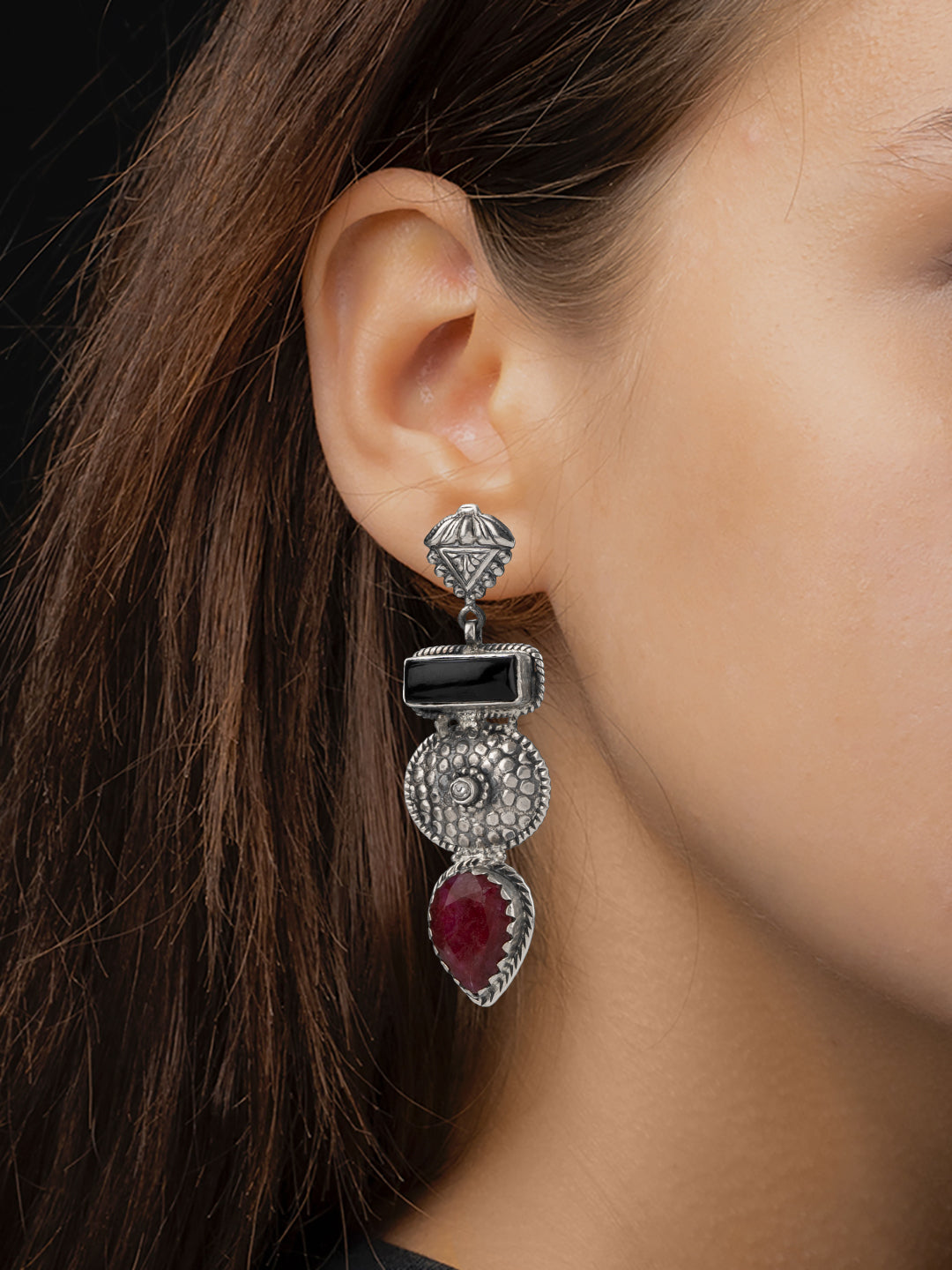 Ruby and Black Onyx Signature Earrings view 2