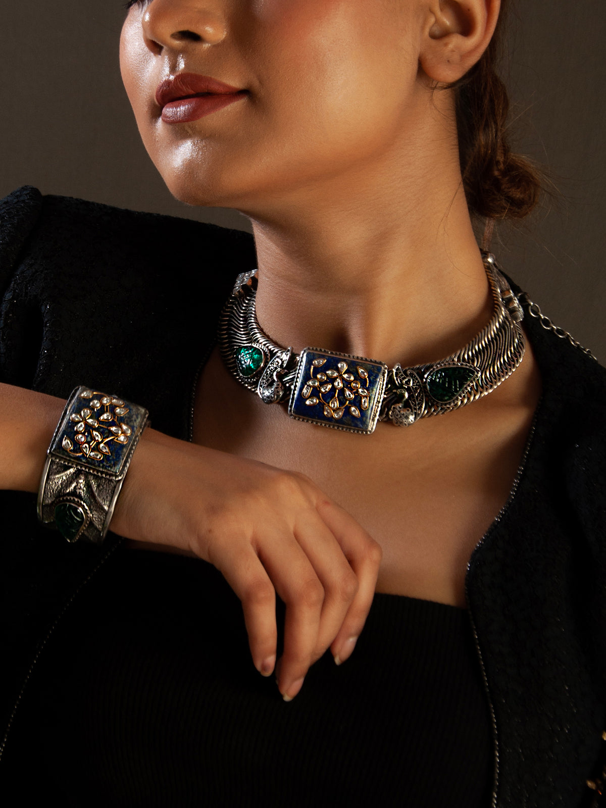 Silver Statement Blue Lapis Fusion Necklace view 1