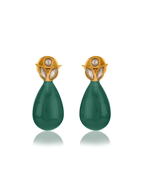 Small Floral Studs with Green Onyx