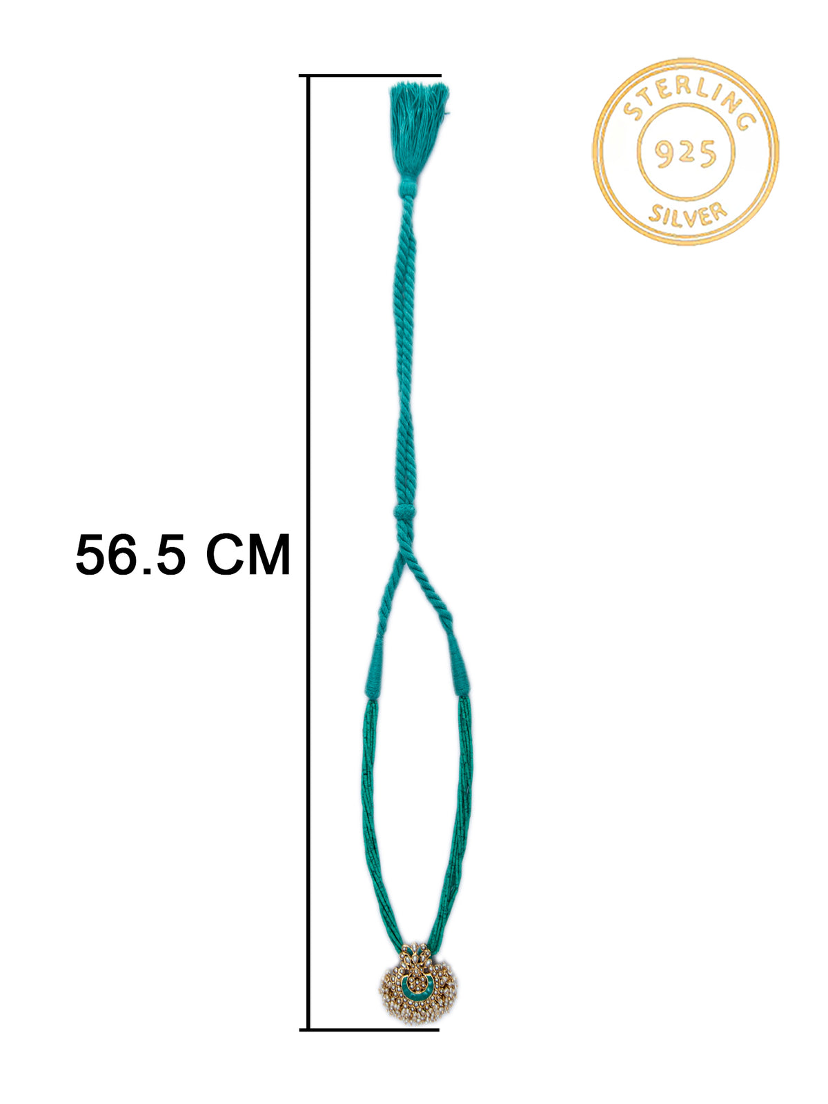 925 Sterling Silver 22K Gold Plated Green Turquoise Beaded Necklace With Pearl view 4