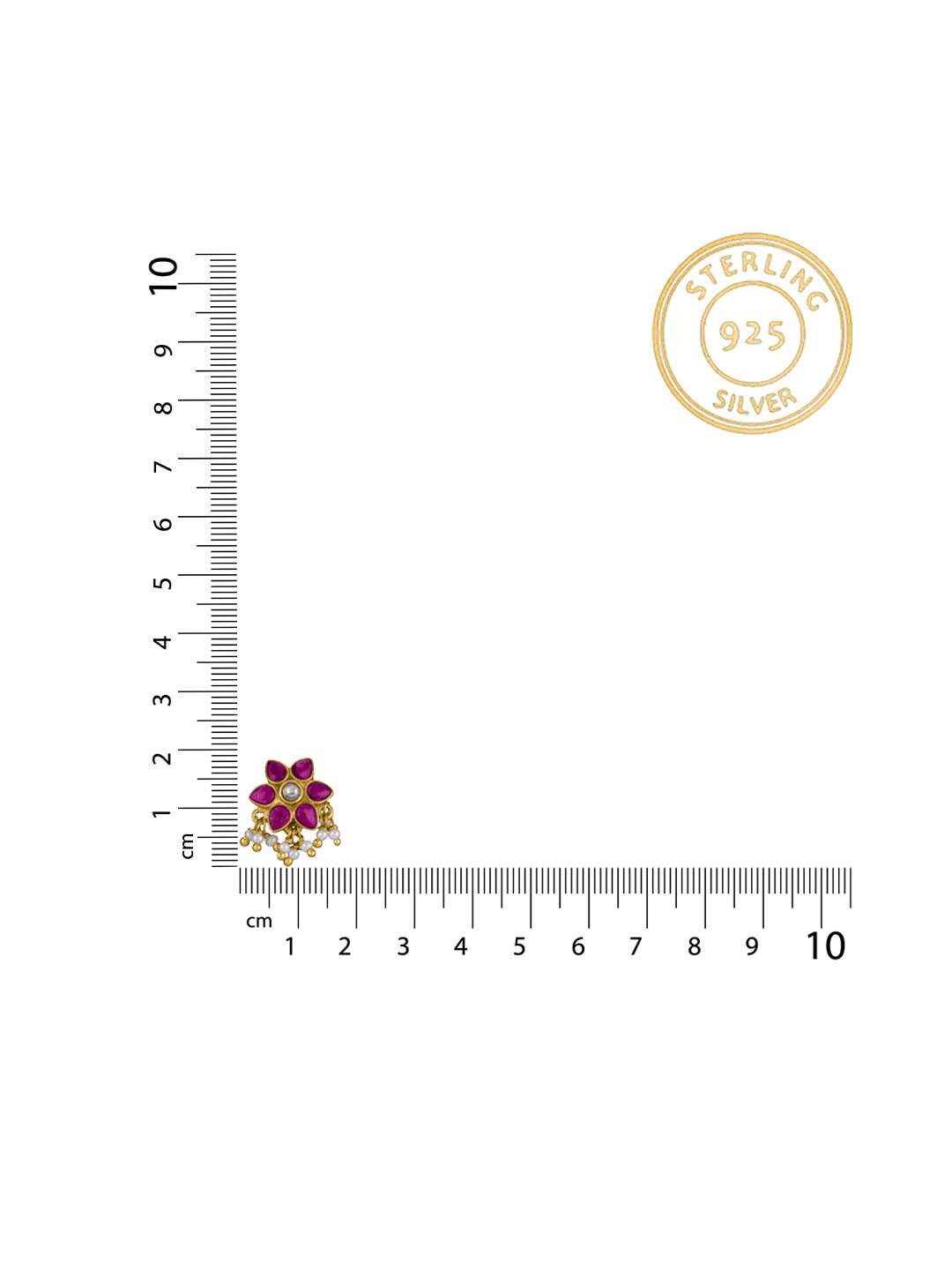Small Floral Ruby Gold Plated Studs with Pearl view 3
