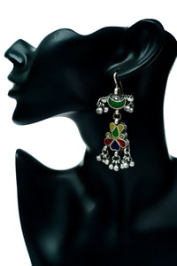 Silver Multi-Color Glass Earrings with Ghungroo view 4