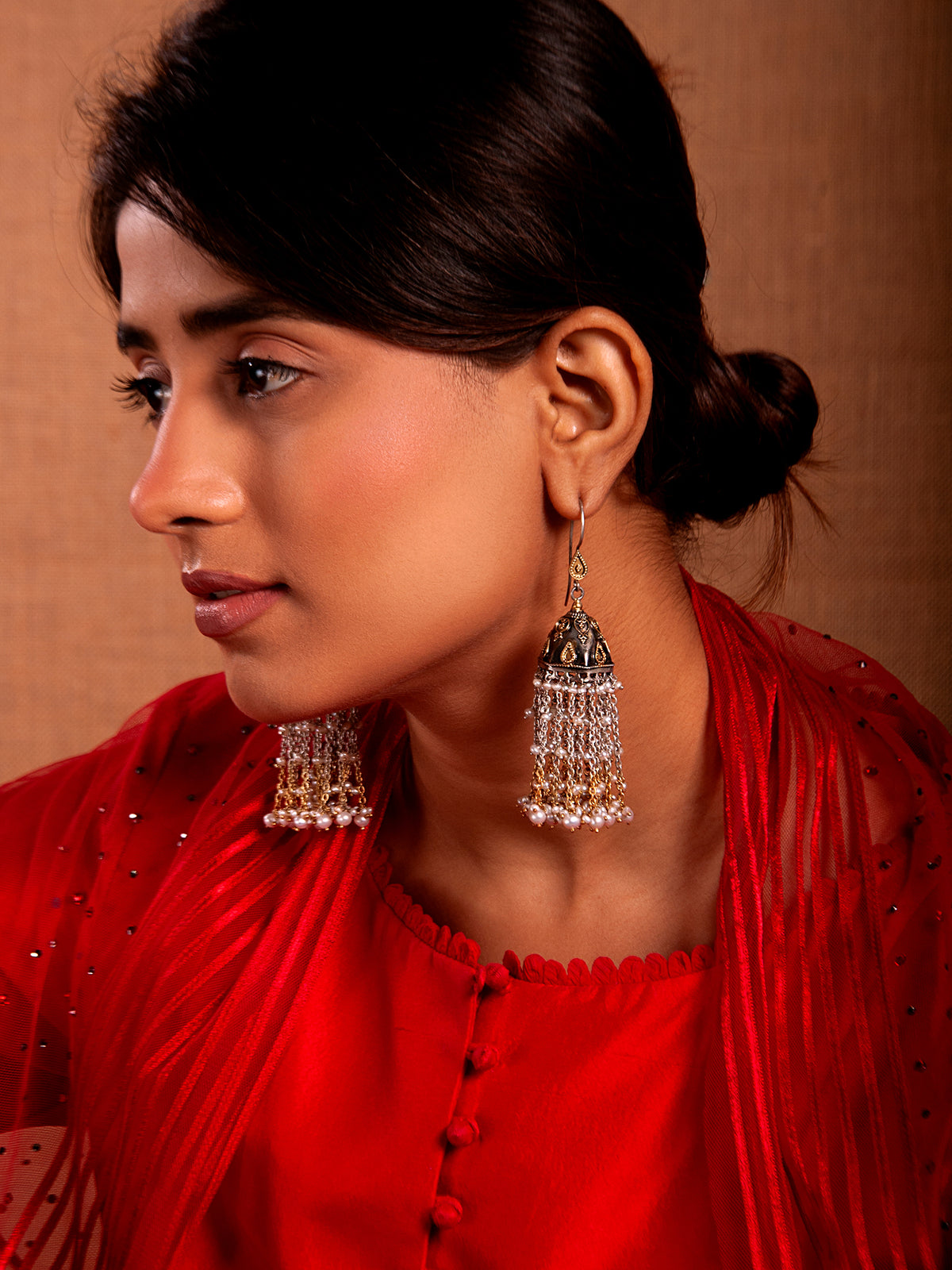 Svarnam Festive Jhumki with Pearl view 1