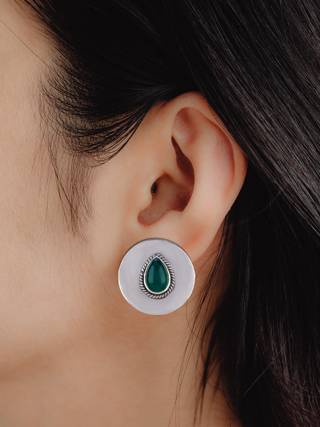 Green Onyx Disc Studs view 2