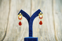 925 Silver Gold Plated Silver and Red Kunan Earrings with Drop view 4