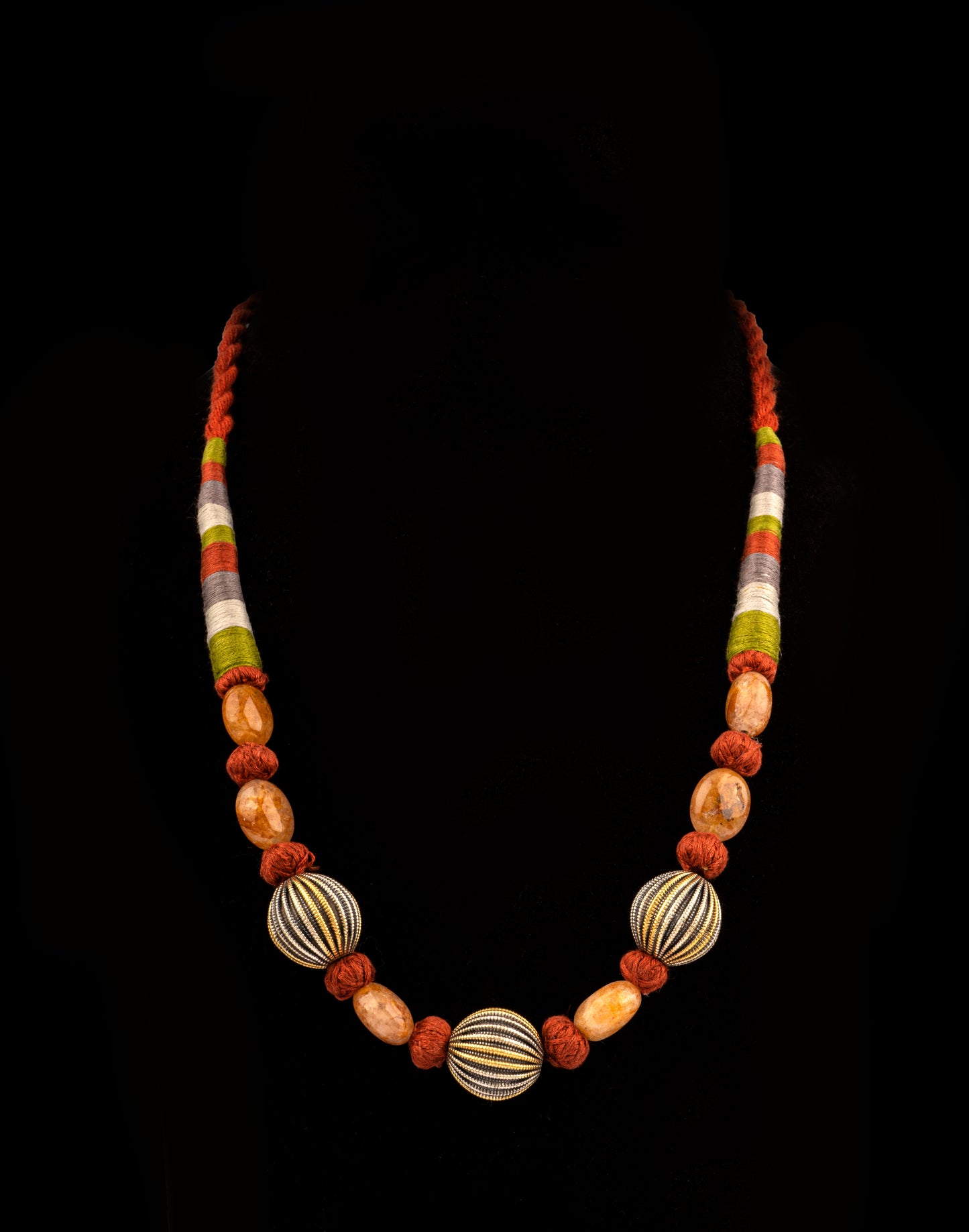 925 Sterling Silver Two Tone Beaded Necklace