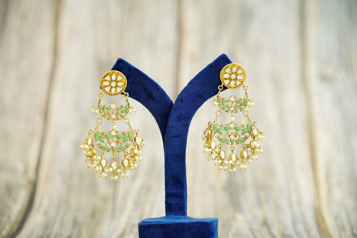 925 Silver Gold Plated Green Signature Chandbalis view 5