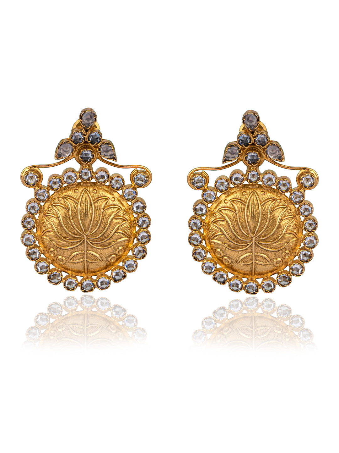 925 Sterling Silver Gold Plated Lotus Earrings view 1