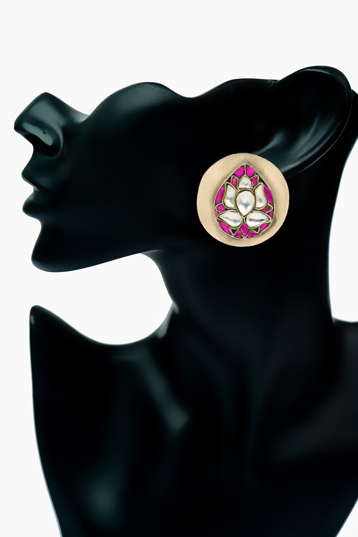 Neeta Boochra Signature Silver Lotus Kundan Studs view 4