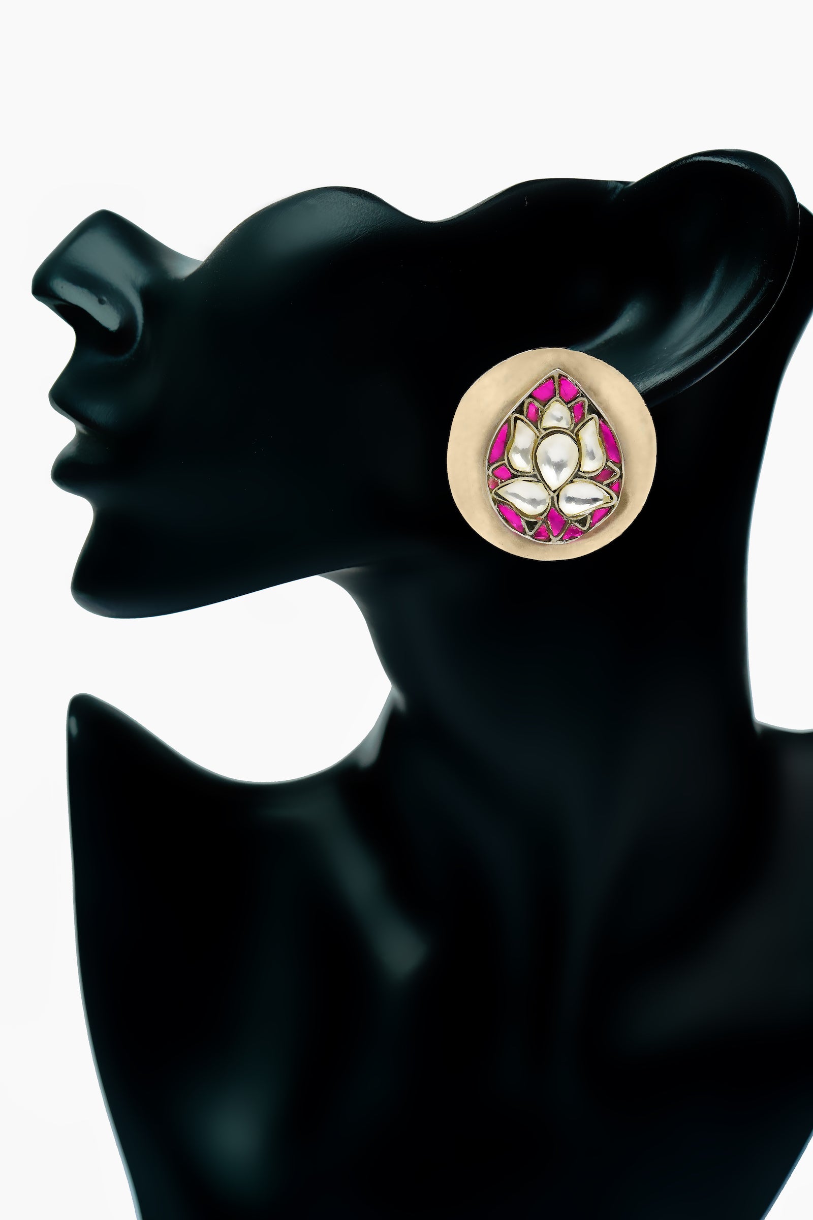 Neeta Boochra Signature Silver Lotus Kundan Studs - Neeta Boochra Jewellery