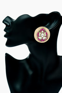 Neeta Boochra Signature Silver Lotus Kundan Studs view 4