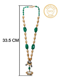 925 Sterling Silver Two Tone 22K Gold Plated Dholki Necklace With Green Onyx Gemstone and Beads view 4