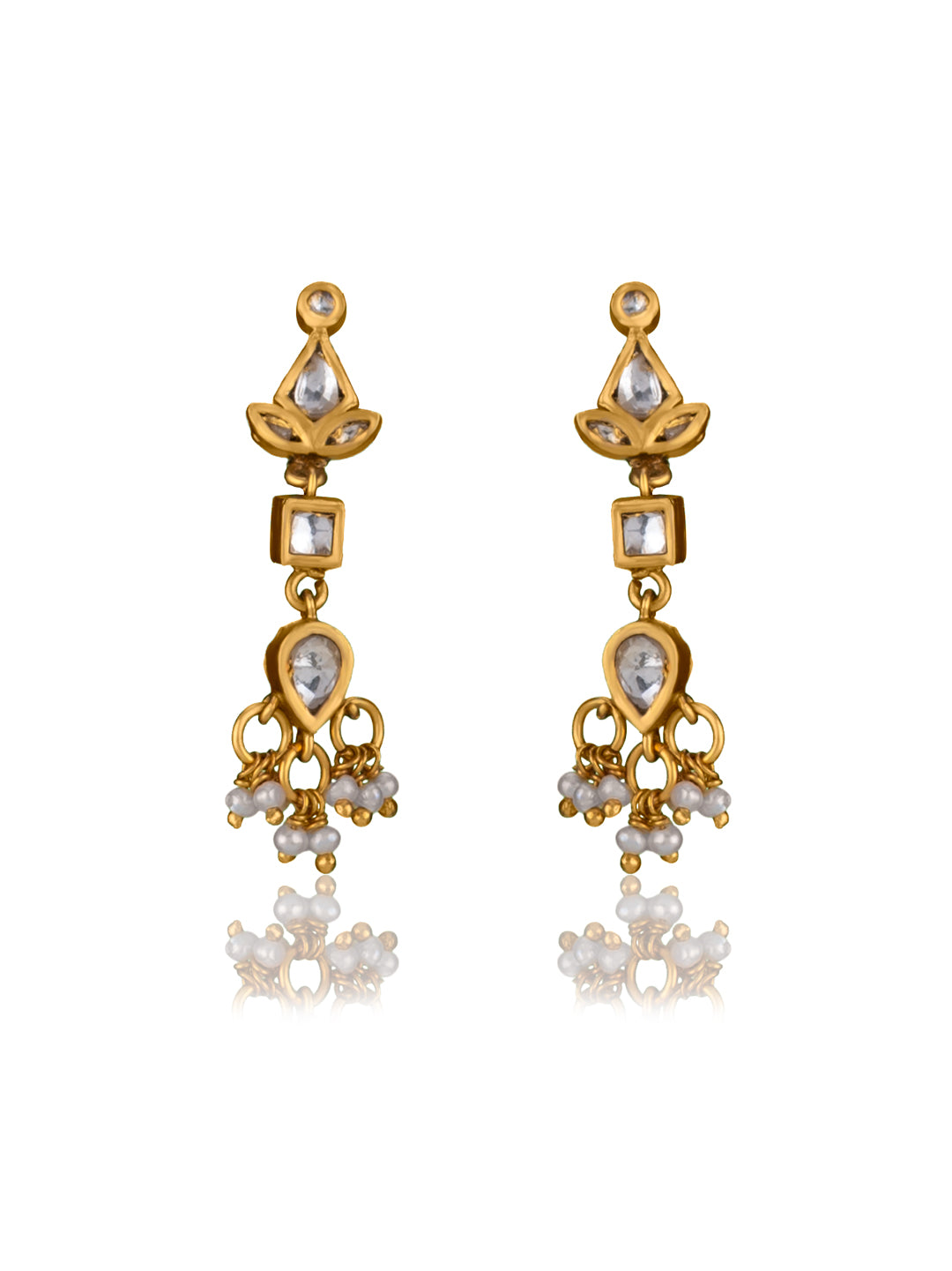 Gold Plated Kundan Earrings with Pearl view 1