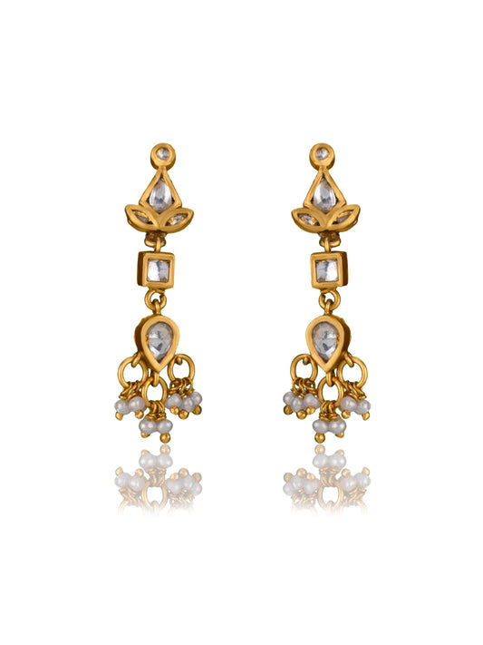 Gold Plated Kundan Earrings with Pearl