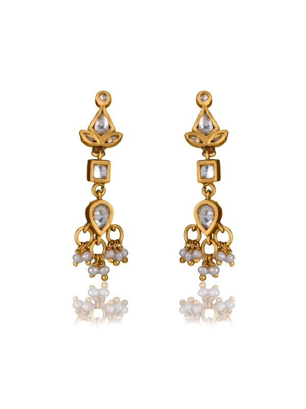 Gold Plated Kundan Earrings with Pearl