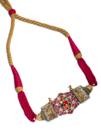 925 Sterling Silver Two Tone 22K Gold Plated Statement Necklace With Multicolor Kundan view 3