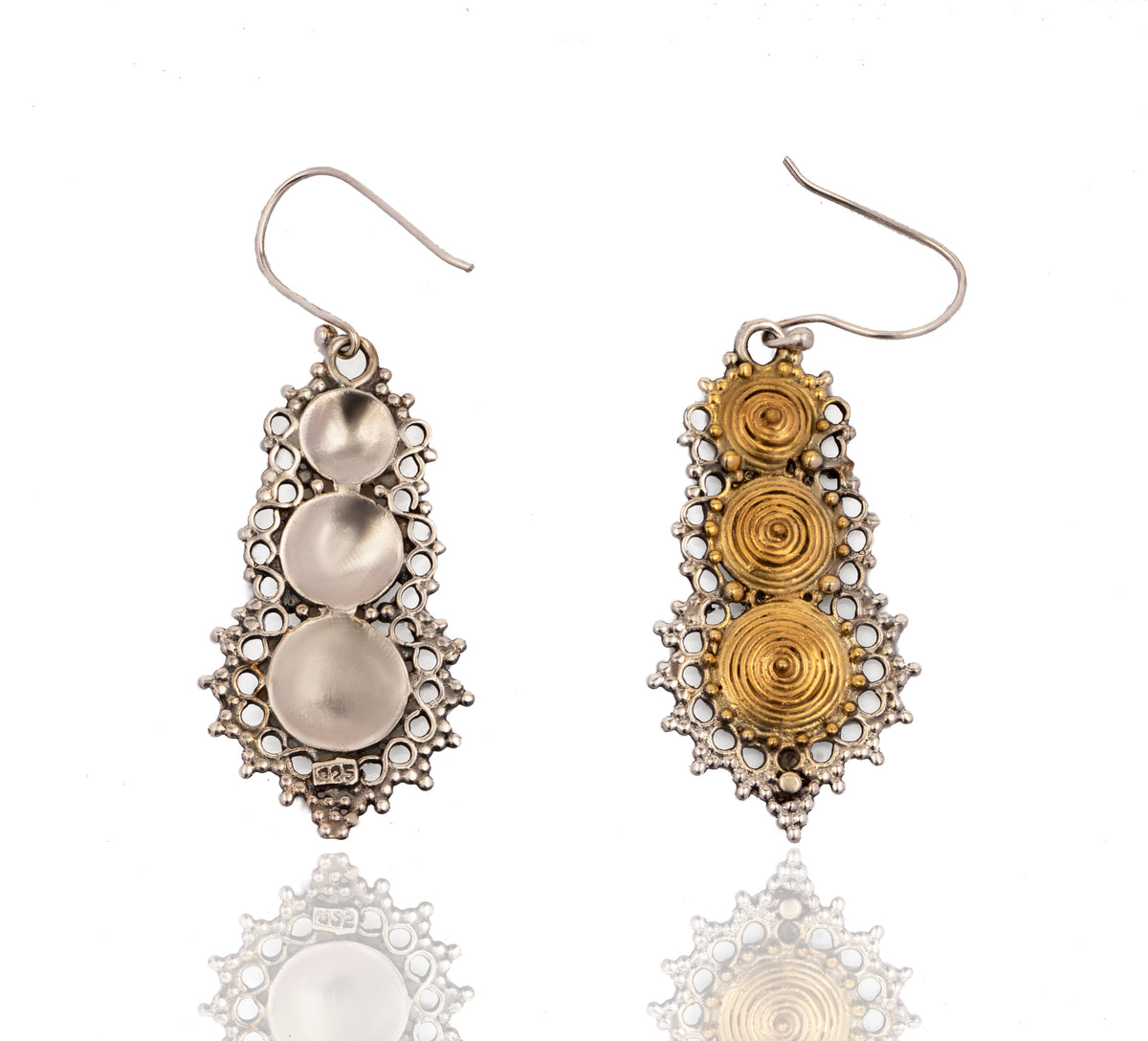 925 Sterling Silver Two Tone Rawa Danglers view 2