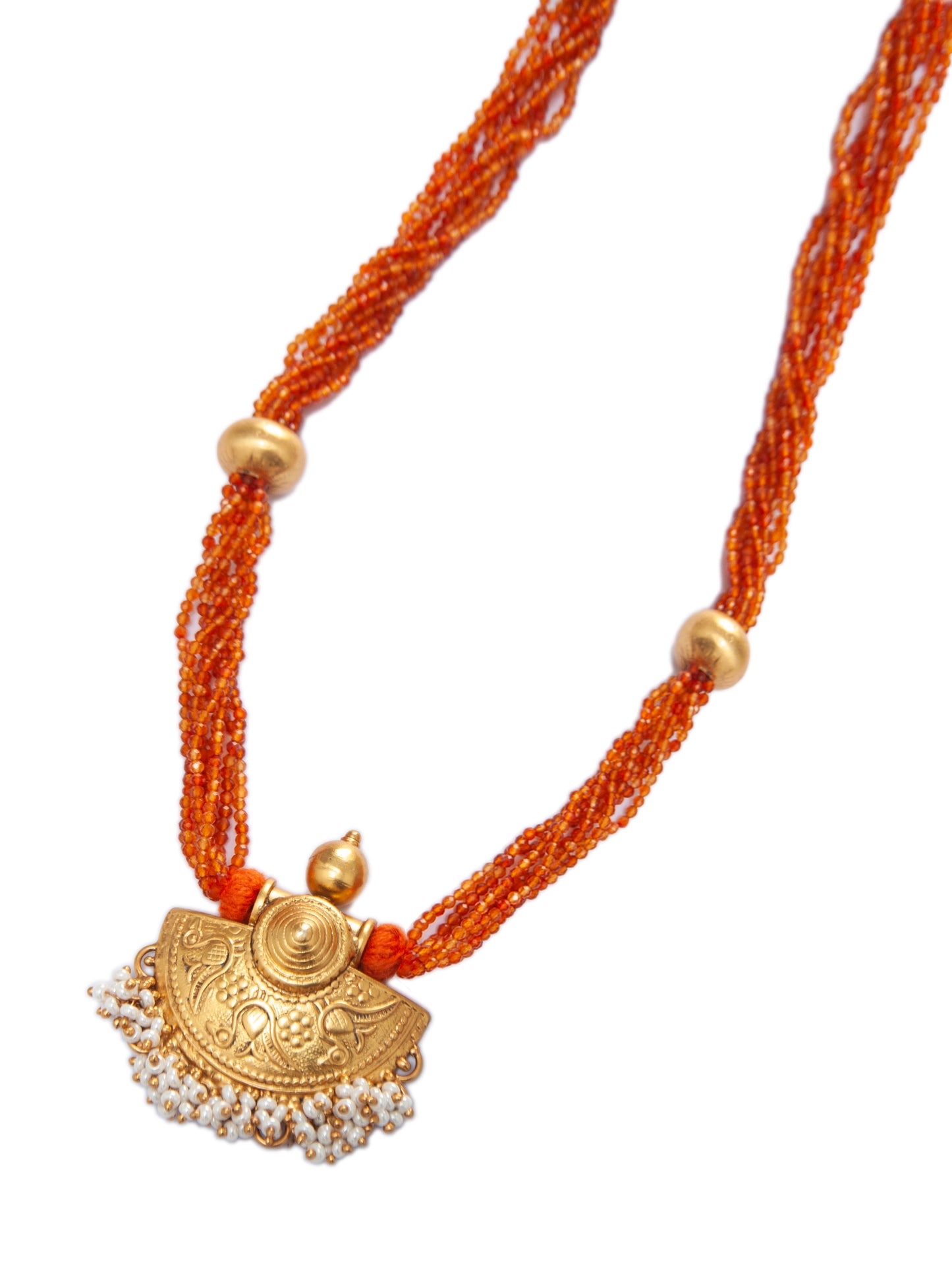 925 Sterling Silver 22K Gold Plated Necklace With Carnelian Beads and Pearl