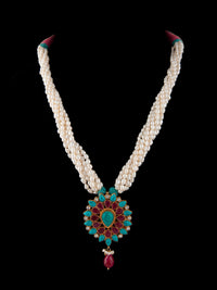 925 Sterling Silver 22K Gold Plated Pearl Beaded Necklace With  Turquoise and Ruby Gemstone view 6