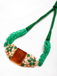 Svarnam Moissanite Choker with Orange Carved Stone and Green Onyx view 3
