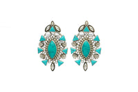 Silver Stud Earrings with Turquoise and Pearls view 1