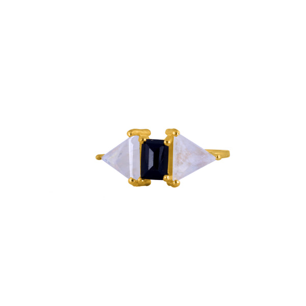 925 Silver Gold Plated Moonstone Black Onyx Ring alternate