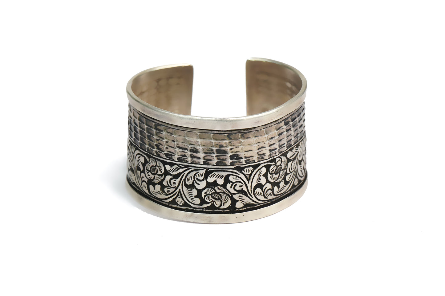 Silver Oxidized Cuff with Chitai Work - Neeta Boochra Jewellery