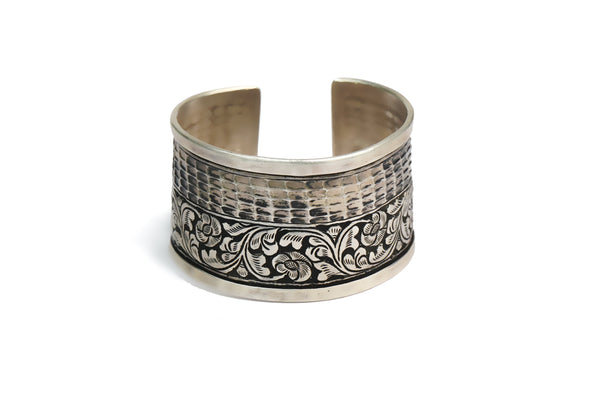 Silver Oxidized Cuff with Chitai Work