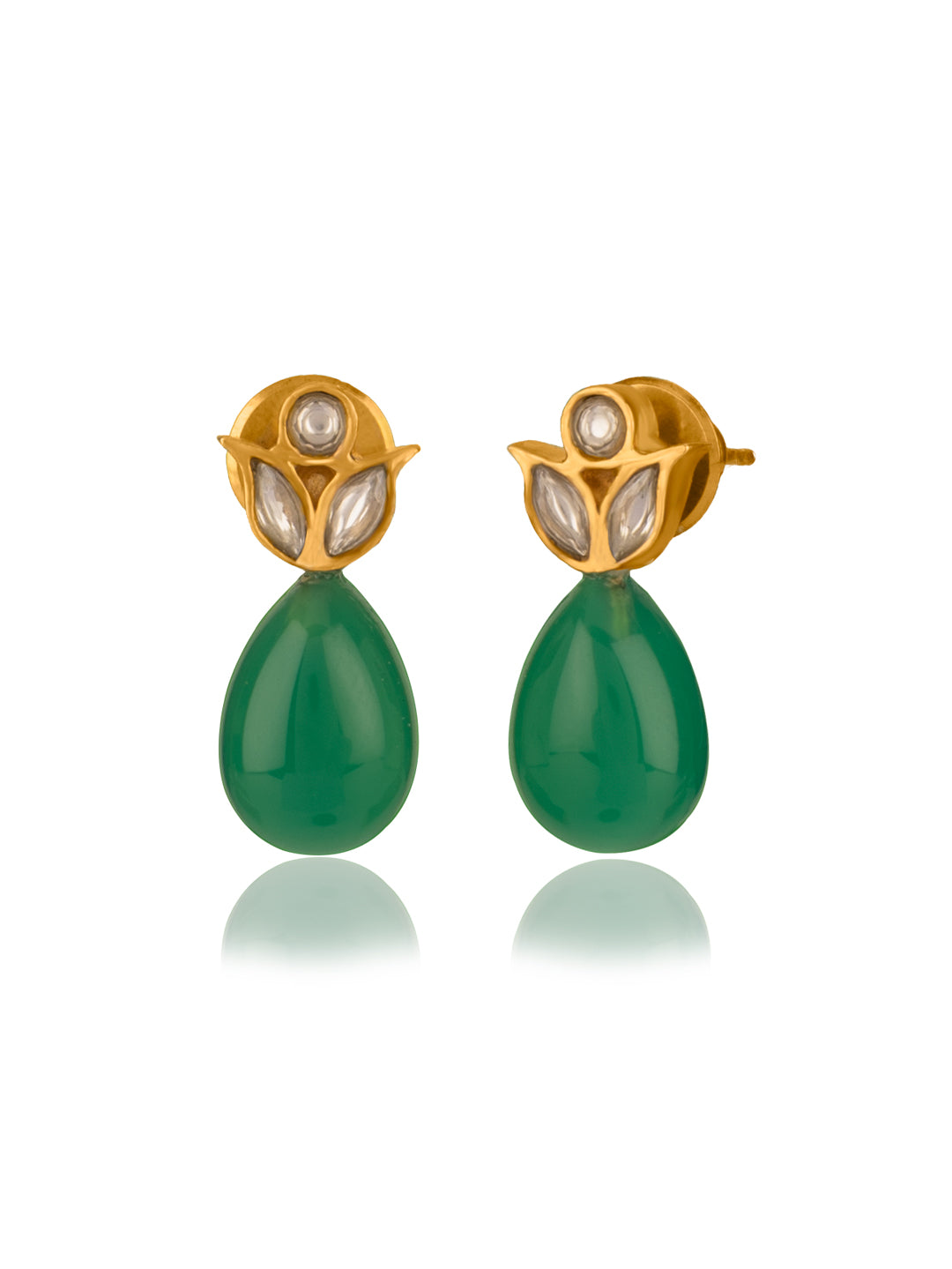 Floral Studs with Green Onyx view 1