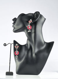 Red Meenakari Earring With Ghungroos view 1