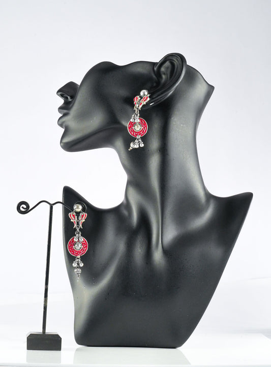 Red Meenakari Earring With Ghungroos - Neeta Boochra Jewellery