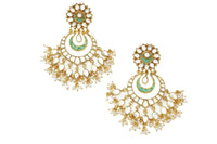 925 Silver Gold Plated White and Green Kundan Chandbali with Pearls view 1