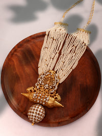 925 Sterling Silver 22K Gold Plated Pearl Beaded Peacock Design Necklace With Kundan Polki view 4