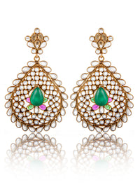 925 Sterling Silver 22K Gold Plated Checker Crystal Earrings with Green Onyx view 3