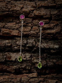 925 Sterling Silver Long Earrings with Multicolored Gemstone view 2