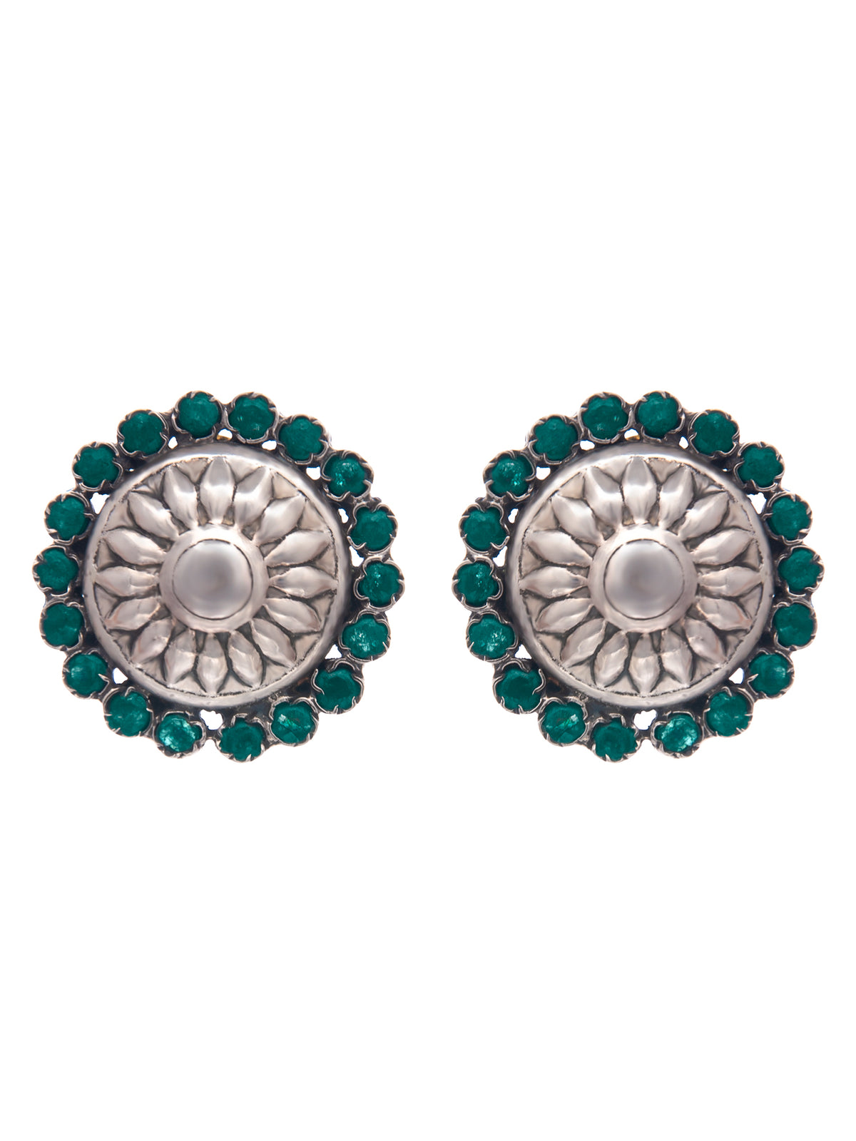 Silver Green Onyx Sunflower Studs view 3