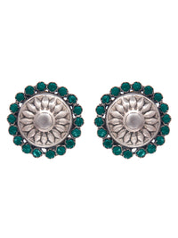 Silver Green Onyx Sunflower Studs view 3