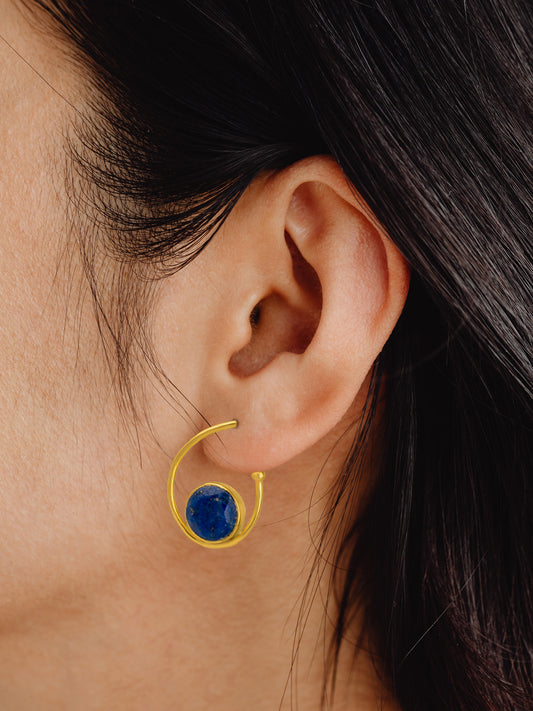 Modern Gold Plated Blue Lapis Earrings