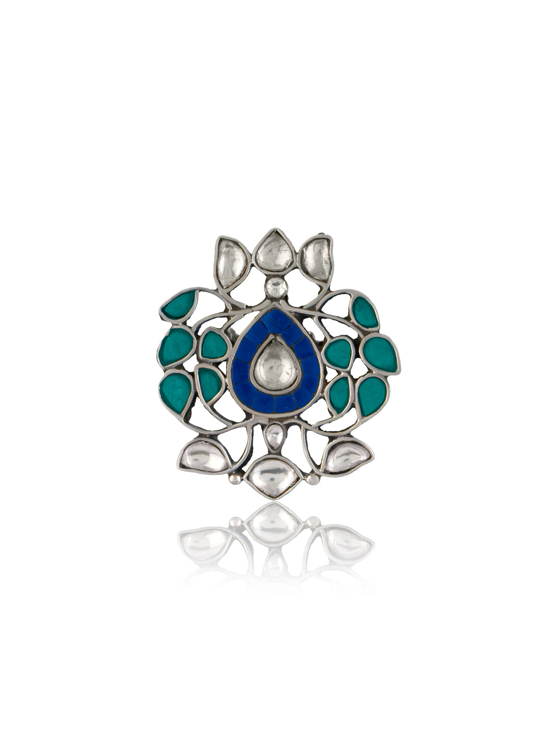 Multicolored Kundan Adjustable Ring view 2