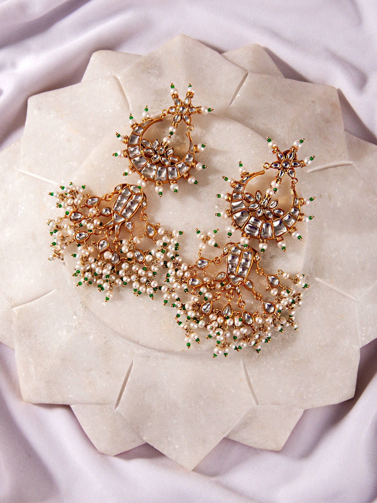 Svarnim Festive Statement Earrings with Pearl and Kundan view 2