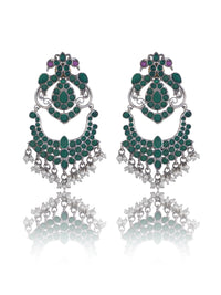Green Peacock Earrings with Kundan and Freshwater Pearl view 1